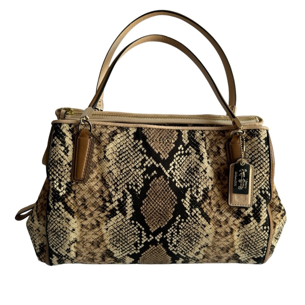 Coach Madison CarryAll Purse Faux Snakeskin Leather Trim Shoulder Bag w/ Tag EUC